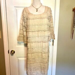Cream Chris McLaughlin Tiered Sheath Dress with Bell Sleeves